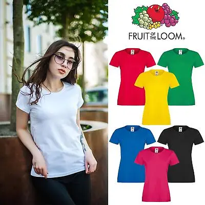 Buy 3 Pack Ladies Plain T-Shirt Fruit Of The Loom Value Weight Women's New Blank Tee • 9.99£