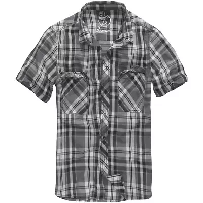 Buy Brandit Roadstar Check Flannel Top Mens Short Sleeve Work Shirt Black Anthracite • 38.95£