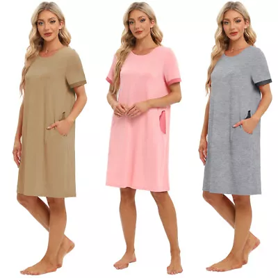 Buy Womens Short Sleeve Sleep Shirt Tee Pajama Nightgown T-shirt Nightshirt W Pocket • 11.88£