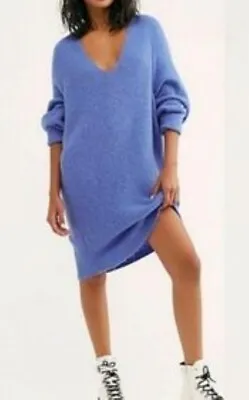 Buy Free People Periwinkle Blue V-Neck Oversized Slouchy Tunic Sweater Dress Sz XS-L • 49.14£