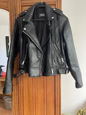 Buy Ladies Zara Basic Lined Black Faux Leather Biker Jacket Size XS • 25£