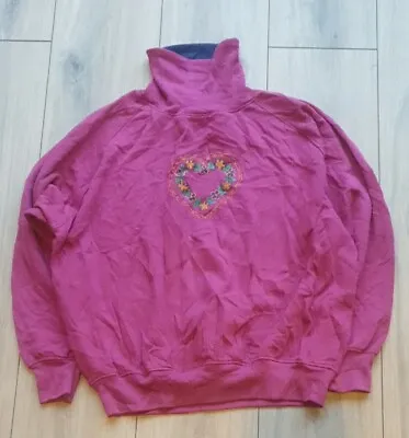 Buy Vintage 80s Sports Accent Heart Embroidery Sweater Sweatshirt Top Petite Medium • 4.97£