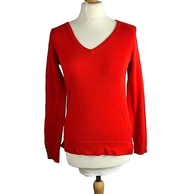 Buy Boden Soft V-Neck Cotton Jumper With Metal Sleeve Buttons Christmas Red Size XS • 6.97£