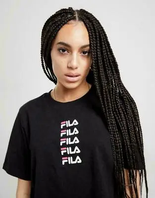 Buy Fila Women’s Repeat Logo Crop T-Shirt Top Black Logo Top (Choice Of Sizes) New  • 7.95£