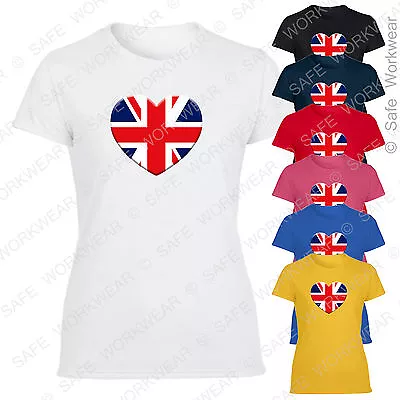 Buy Ladies Union Jack Heart T Shirt - England UK Flag - Girls Fit Fashionable Top • 7.99£
