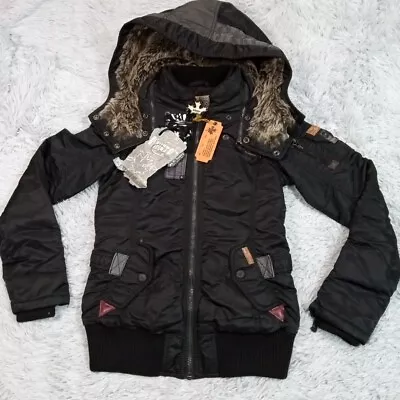 Buy Khujo Womens Jacket Black S Spunk Zip Up Pockets Removable Hood Patches Logo New • 85.04£