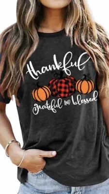 Buy Thankful Grateful Blessed T Shirt Unisex Pumpkin Graphics Size Small In Grey  • 7.99£