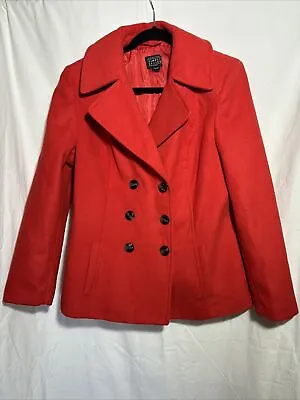 Buy Simply Styled Women’s Large Peacoat Red  Double Breasted Jacket Coat EUC I7 • 23.16£