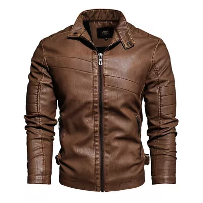 Buy Mens Casual Leather Biker Jacket Fashion Genuine Motorcycle Biker Style Coat • 32.97£