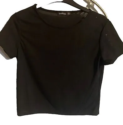 Buy Boohoo Black Ribbed T-Shirt Size 12 • 5£