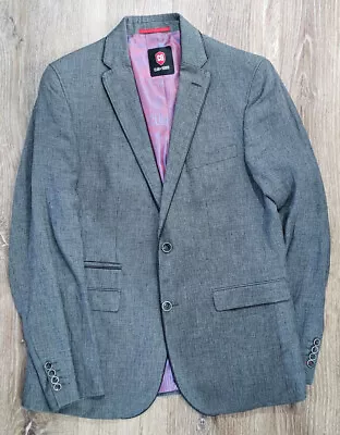 Buy CG CLUB OF GENTS Linen Jacket Blazer 40R/50 Grey Check Leather Trim • 14.75£