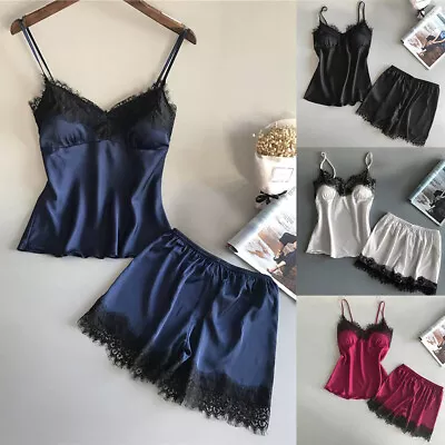 Buy Womens Sexy Satin Silk Lace Lingerie Set Crop Tops Shorts Nightwear Pyjamas PJs • 1.89£