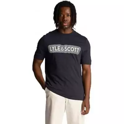 Buy Lyle & Scott Vibrations Print Crew Neck T-Shirt Navy Blue TS2025V • 35£