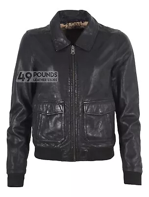 Buy Ladies Bomber Leather Jacket Black Casual Shirt Style Real Napa Leather • 49£