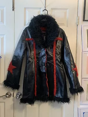 Buy Vintage HOT TOPIC Star Tripp Faux Fur And Leather Coat Jacket Medium Black/Red • 157.87£