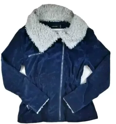 Buy MinkPink Women Corduroy Trucker Sherpa Collar Jacket Top Navy Zip Up Size Small • 17£
