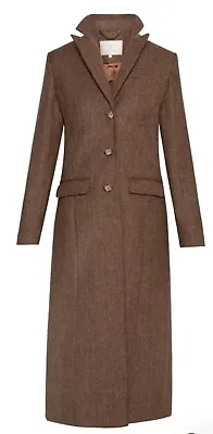 Buy House Of Bruar Tweed Coat Brown Jacket 100% Wool Long-Line Coat Size 12 Rrp £295 • 169£