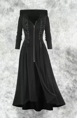 Buy New Black Gothic Studded Corset Hooded Maxi Long Zip Cardigan Size XL 18 20 22 • 39.99£