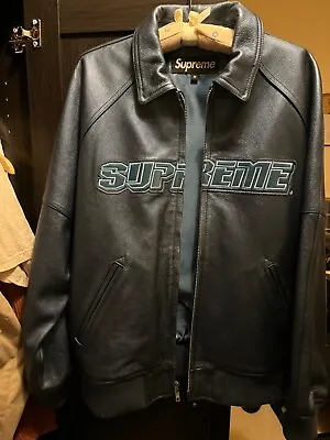 Buy Supreme Marvel Silver Surfer Leather Varsity Jacket Blue Medium • 650£