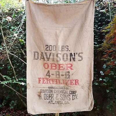 Buy Vintage Sack Cloth 200 Lb. Fertilizer Bag Davison's Chemical Corp. G. Ober & Son • 28.30£