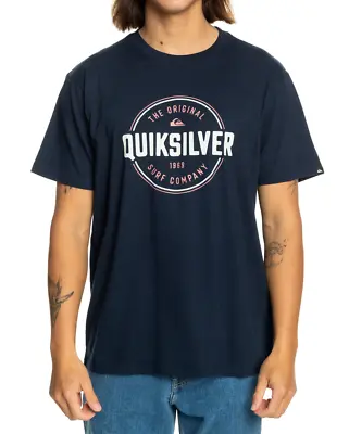 Buy Quiksilver Mens T Shirt.new Circle Up Navy Blue Cotton Short Sleeved Top Tee S24 • 19.99£