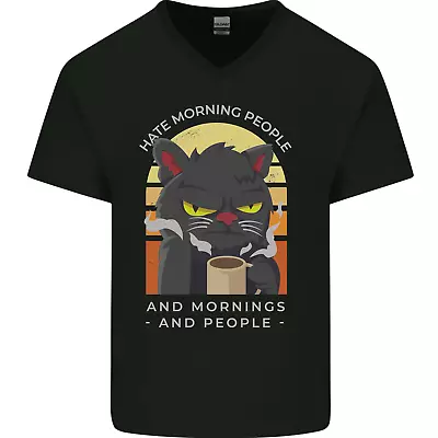 Buy Funny Cat I Hate Morning People Coffee Mens V-Neck Cotton T-Shirt • 11.49£