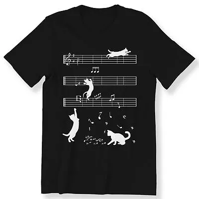 Buy Cute Cat Kitty Playing Music Note Men's Ladies Kids T-shirt Cat Music Lovers Top • 10.99£