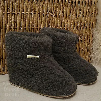 Buy 100% Sheep Wool Boots Cozy Foot Slippers Hard Sole Sheepskin Womens Mens Grey • 19.99£