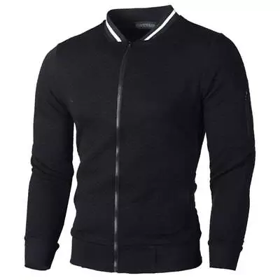 Buy Men Grid Zip Up Jumper Cardigan Coat Winter Casual Fit Top Bomber Jacket Outwear • 17.89£