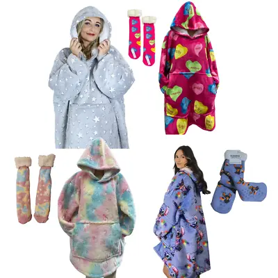 Buy Oversized Family Hoodies And Footsie Slipper Socks Set Keep Warm Blanket UK • 29.98£