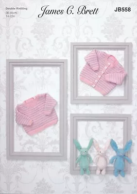 Buy Knitting Pattern Baby Striped Sweater & Cardigan James Brett Double Knit JB558 • 1.50£