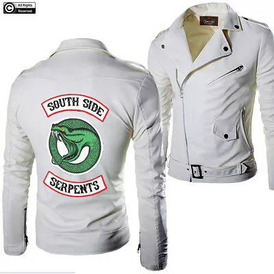 Buy Unisex Men Women White Southside Serpents Design Biker Genuine Leather Jacket • 499.99£