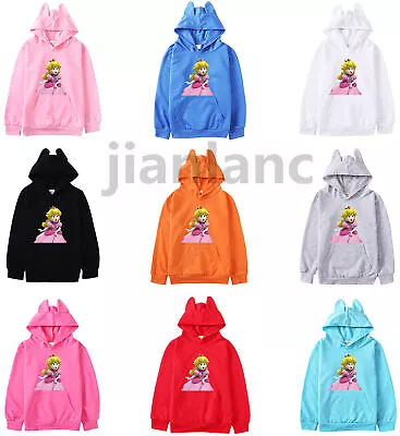 Buy Girls Super Mario Hoodies Cosplay Princess Peach Hooded Sweatshirt Pullover Tops • 9.99£
