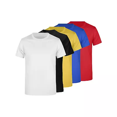 Buy Men 5 Pack T-Shirts Plain 100% Cotton Regular Crew Neck Short Sleeve Size S-2XL • 19.99£