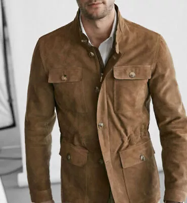 Buy Brown Field Leather Jacket For Men Pure Suede Custom Made Size S M L XXL 3XL • 154.13£