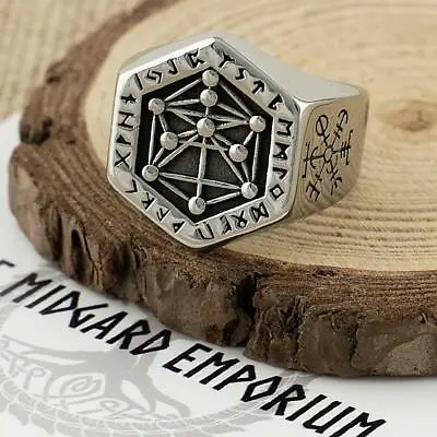 Buy Viking Kabbalah Mythology Rune Ring Stainless Steel Mens Jewellery UK Seller • 16£