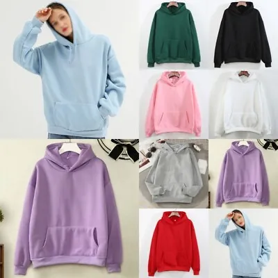 Buy Ladies Fleece Hoodies Solid Sweatshirt Women Casual Loose Long Sleeve  Tops UK • 9.89£