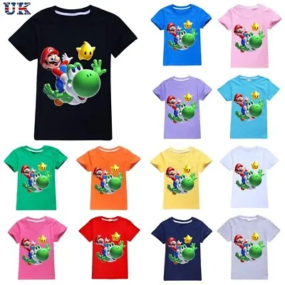 Buy Kids Super Mario Yoshi Print Casual Short Sleeve T-Shirt Boys Cotton Tee Tops UK • 8.98£