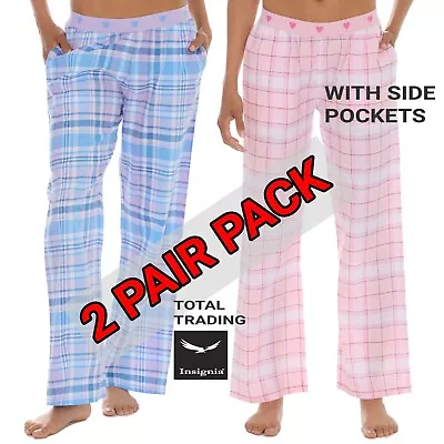 Buy 2 Pairs Ladies Womens Pyjamas Lounge Pants Bottoms  POLY COTTON WITH POCKETS • 16.95£