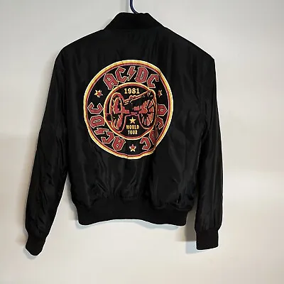 Buy Forever 21 ACDC 1981 World Tour Black Bomber Jacket Womens Size S Small • 23.70£