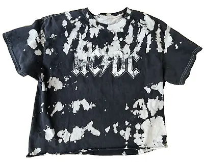 Buy ACDC Back In Black Womens Size XL Short Sleeve Bleach Reverse Tie Dye T-Shirt • 9.65£