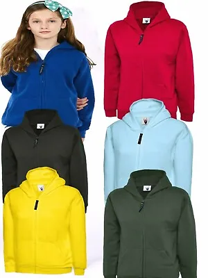 Buy Kids Plain Zip Up Hoodie Boys Girls Children's Hooded Sweatshirt ALL COLOURS • 13.95£
