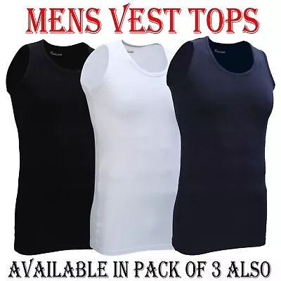 Buy Mens Vest Tops Cotton Plain Classic Vests Summer Training Gym Tank Top Pack NEW • 8.99£