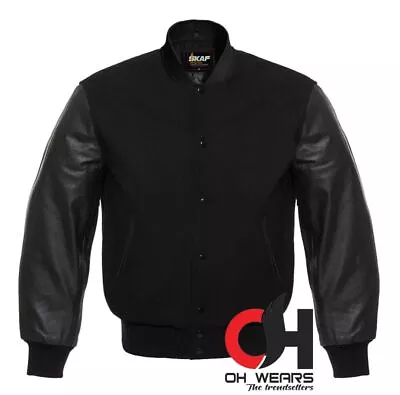 Buy Handmade Letterman Varsity College Black Wool And Black Leather Sleeves Jacket • 79.99£