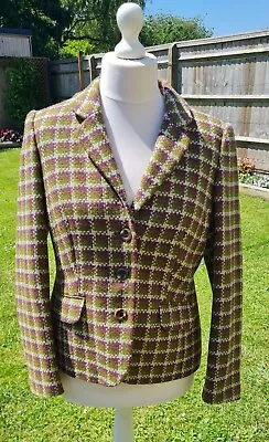 Buy Dickins & Jones Size UK 16 Pure Wool Tweed Moon Fabric Check Jacket Blazer Green • 5£