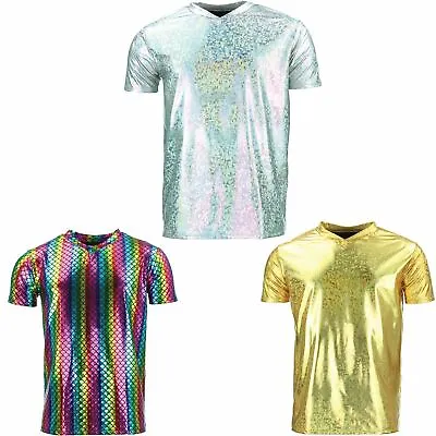 Buy Shiny Metallic T-shirt Festival Disco Party Fancy Dress Gold Silver Rainbow • 17.90£