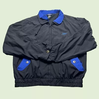 Buy Speedo Harrington Jacket Coat Size Large Black Blue Bomber Vintage • 19.95£