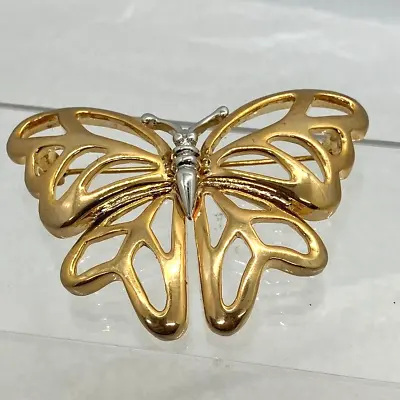 Buy Butterfly Gold Tone Metal Brooch Heavy Decorative Vintage Costume Jewellery • 12£