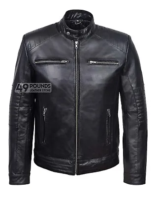 Buy New Fielder Men's Black Cool Retro Biker Style Cowhide Leather Jacket Fielder • 41.65£