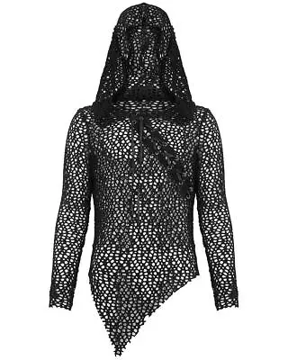 Buy Devil Fashion Mens Apocalyptic Goth Punk Hooded Top Cyberpunk Black Mesh Hoodie • 29.99£